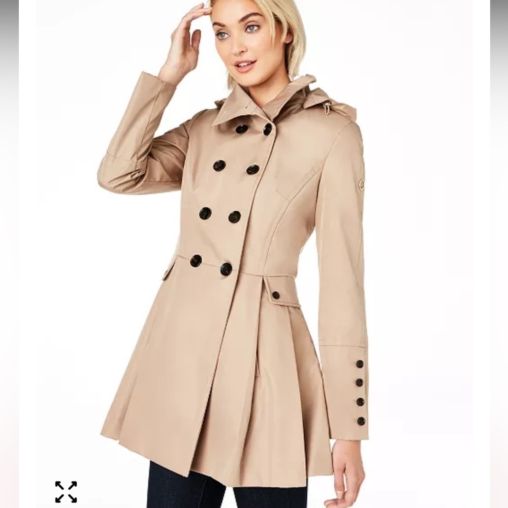 Calvin Klein Hooded Khaki Tan Double-Breasted Water Resistant Rain Coat NWT